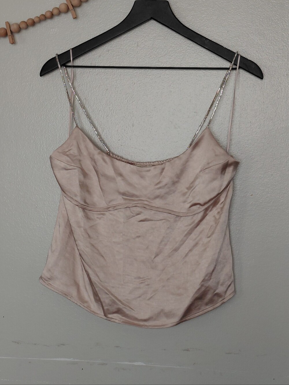 Thirty Thirty Champagne Satin Rhinestone Strap Dressy Camisole Going Out Top L
